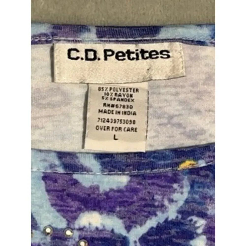 C.D. Petites Purple Blue Floral Embellished Top Large